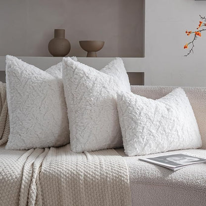 Neelvin Set of 2 Faux Fur Throw Pillow Covers 22x22 Inch White Cozy Soft Solid - Image 4