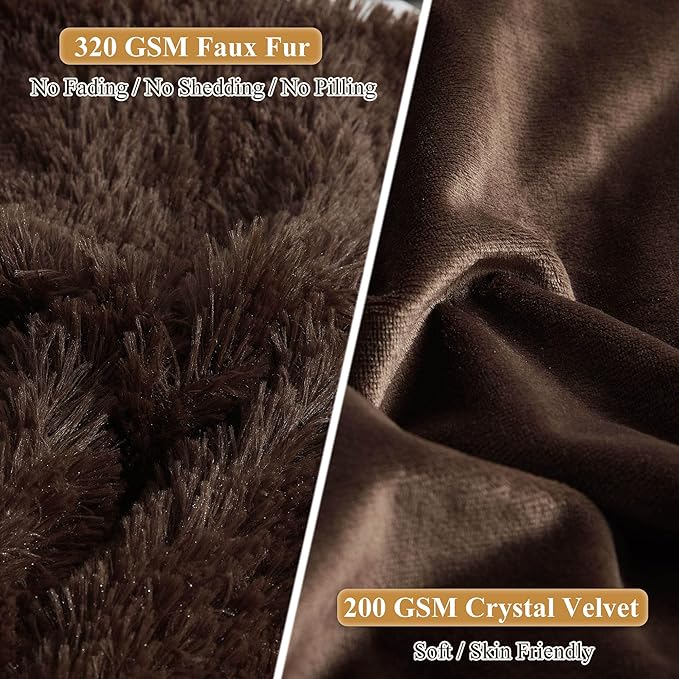 XeGe Faux Fur Brown Pillow Cases, Plush Shaggy Ultra Soft Fluffy Velvet - Image 4