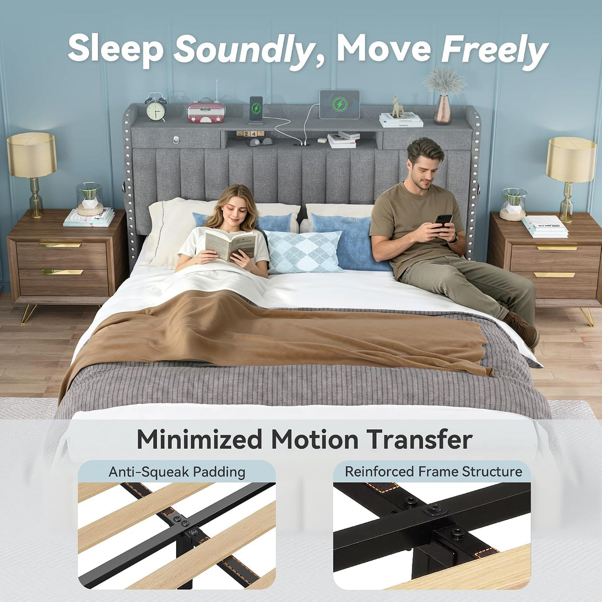 queen bed frame with 2-tier storage headboard and, package contents