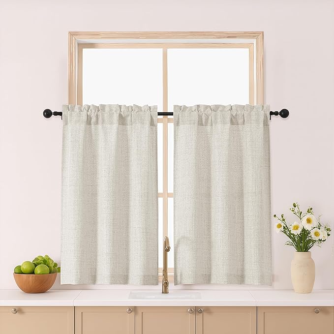 Gwine Natural Kitchen Curtains 36 Inch Length 2 Panels, Light Filtering by Gwine