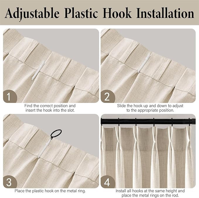 MIULEE Pinch Pleated Thick Linen Curtains 102 Inch 4 Panels Set Ivory Cream - Image 9