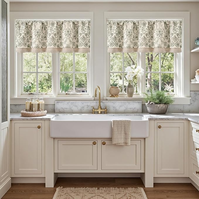 jinchan Linen Valance Kitchen Curtain Pack of 2 Double Layer 18 Inch - Image 4