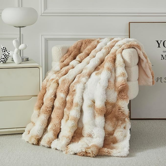 Faux Fur Throw Blanket for Couch Cozy Fuzzy Soft Plush Thick Fluffy Fleece by Casa+Carina