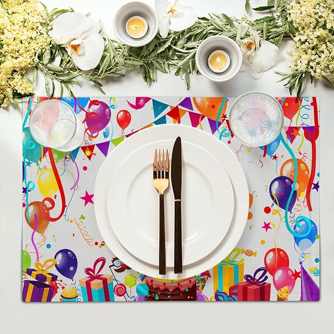 Giwawa Happy Birthday Placemats, Bithday Cake Gifts Decorative Table Mat Set of - Image 3