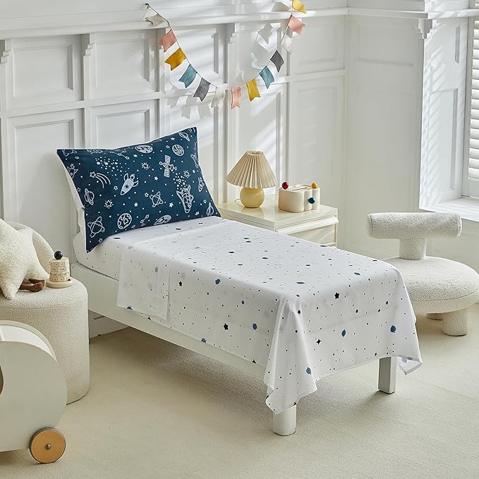 4 Pieces Toddler Bedding Set for Boy, Space Toddler Bed Comforter Set, Soft and - Image 5