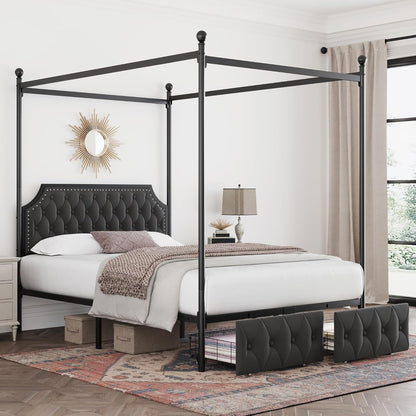 keyluv queen upholstered canopy bed frame with 2 showing dimensions