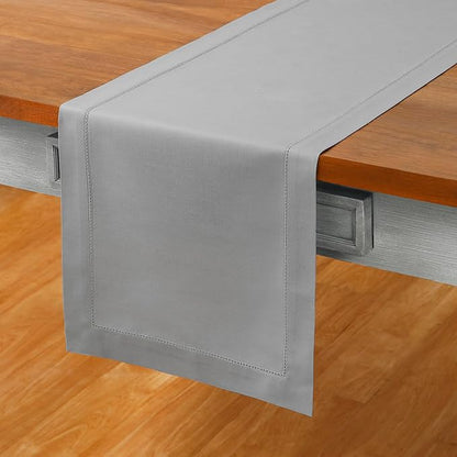 Solino Home Cotton Linen Light Grey Table Runner 132 Inches Long - Image 2