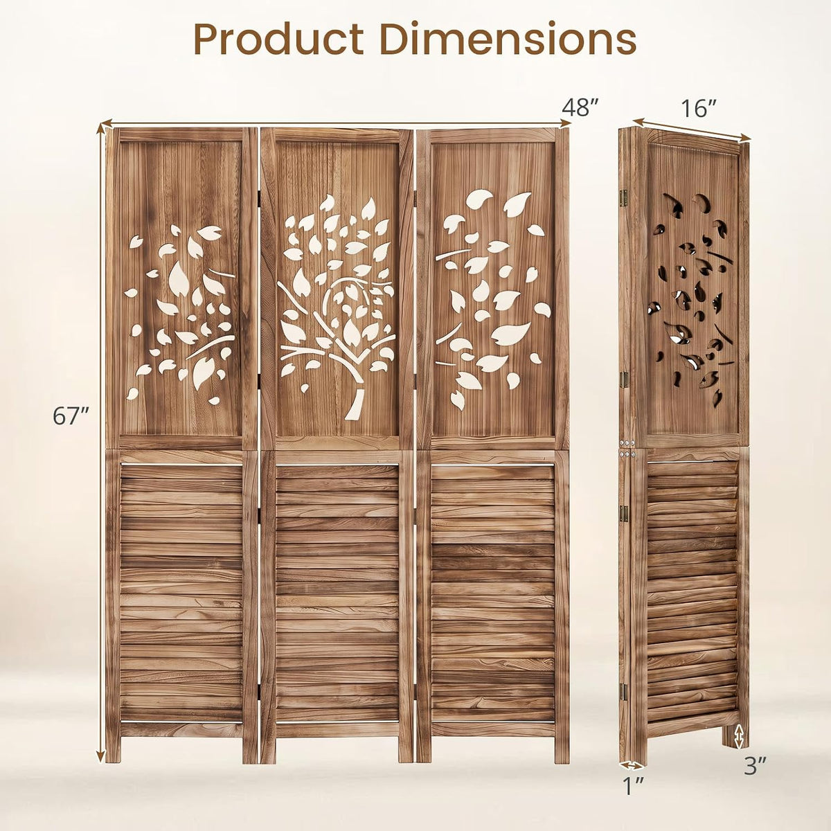 giantex 3 panel folding room divider with tree on a desk or shelf