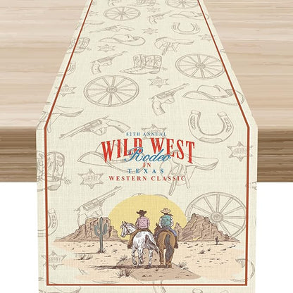 Western Cowboy Table Runner, Rustic Country Cowboy American Wild West Riding by Unknown