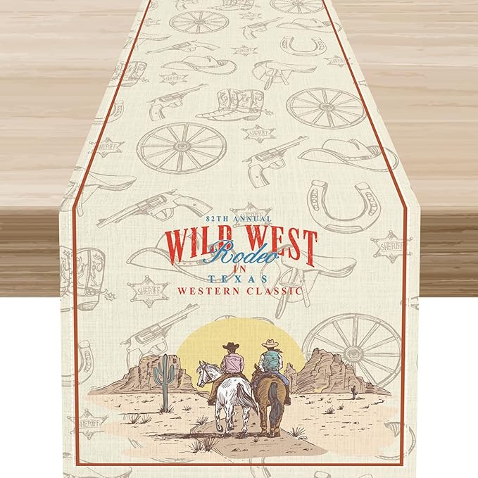 Western Cowboy Table Runner, Rustic Country Cowboy American Wild West Riding by Unknown