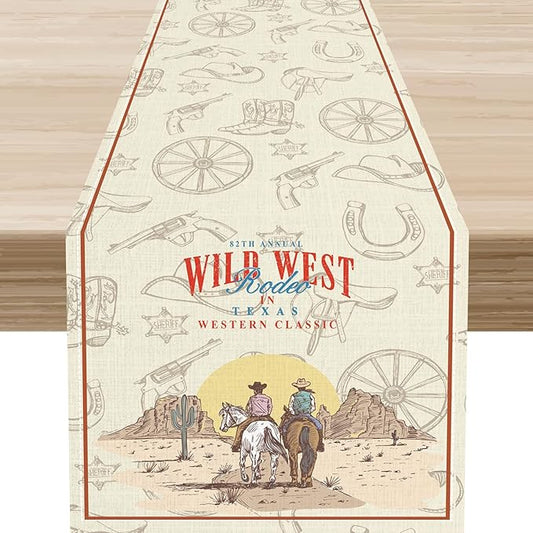 Western Cowboy Table Runner, Rustic Country Cowboy American Wild West Riding by Unknown
