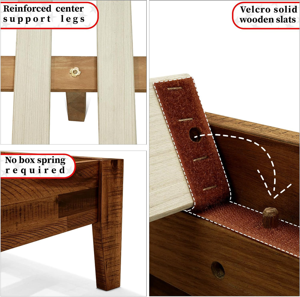Acacia Sierra Queen Solid Wood Bed Frame, Adjustable Headboard, Walnut