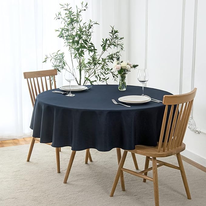 maxmill Round Linen Looking Textured Tablecloth Spill-Proof Wrinkle Free Soft by maxmill