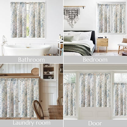 jinchan Floral Linen Tier Curtains 45 Inch Farmhouse Botanic Cafe Drapes - Image 7