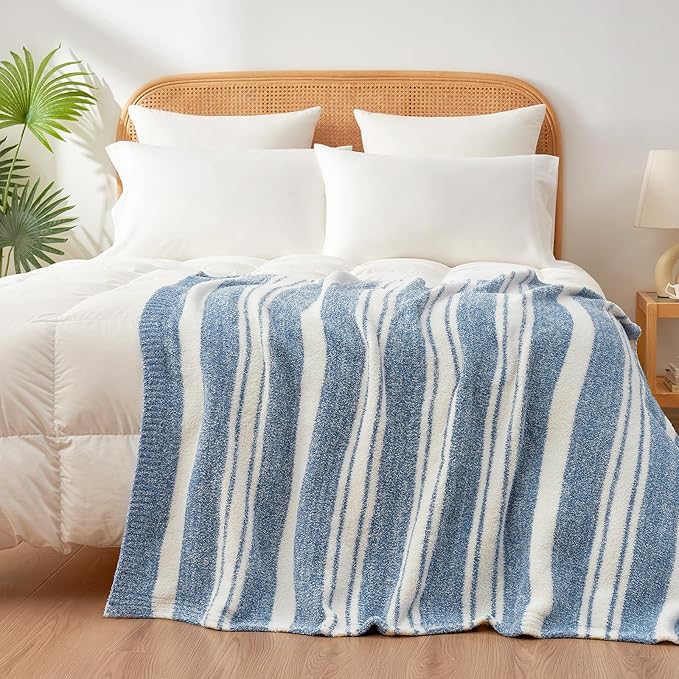 Snuggle Sac Stripe Blue Blankets Luxurious Microfiber Fabric, Reversible Super - Image 9