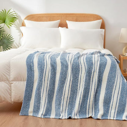 Snuggle Sac Stripe Blue Blankets Luxurious Microfiber Fabric, Reversible Super - Image 9