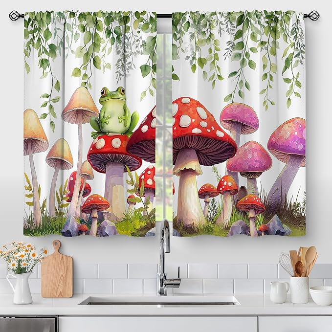Aimego Mushroom Frog Kitchen Curtains by Aimego