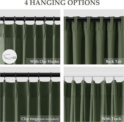 Olive Green Pinch Pleat Linen Curtains 54 Inch Long - Image 2