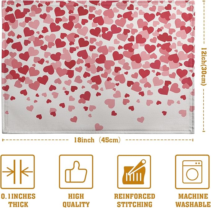 Valentine's Day Pink Love Heart Placemats Set of 4 Valentine Dining Place Mat - Image 5