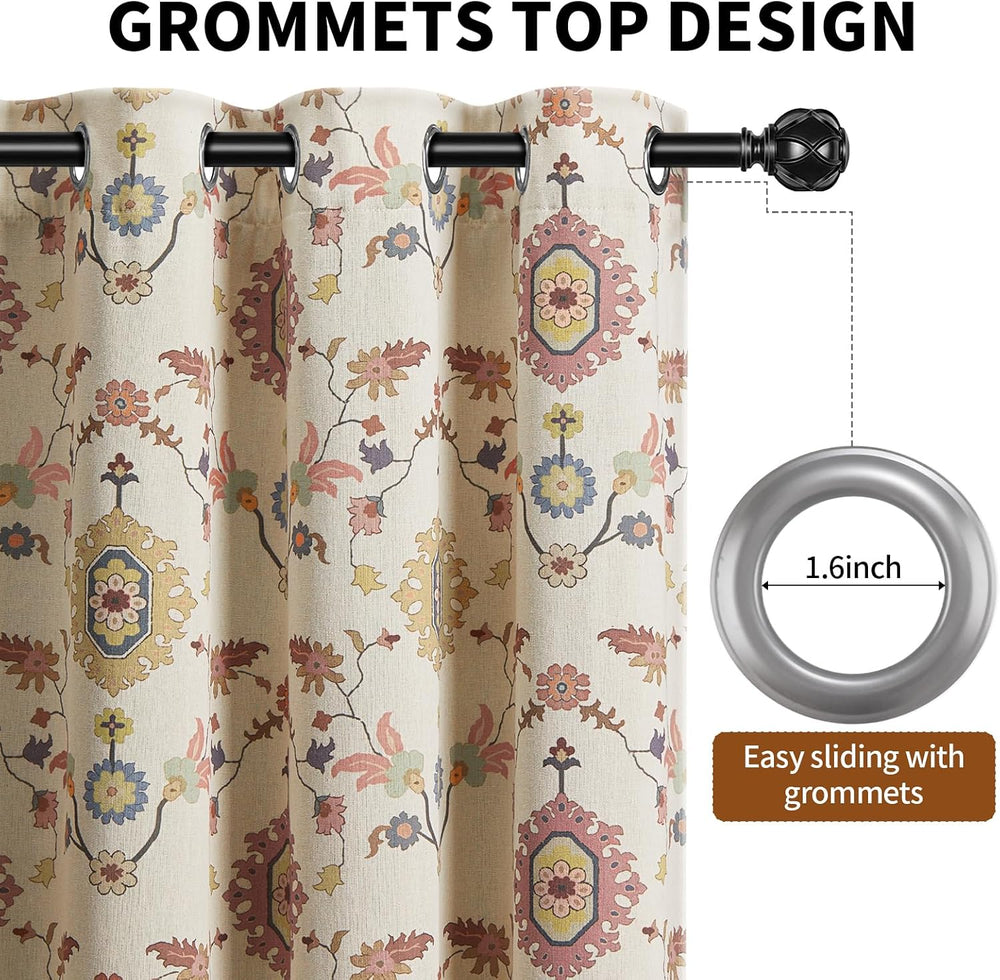 Boho Floral 100% Grommet Blackout Curtains 84 Inch 2 Panels