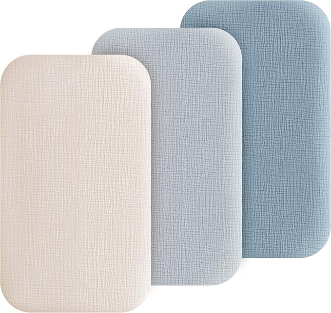 Muslin Bedside Sleeper Bassinet Fitted Sheets, 3 Pack Cotton Baby Sheet by Coreeky
