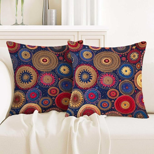 Mandala Circle Printed Pillow Covers 18x18 Set of 2 | Boho Decorative Throw by Unknown