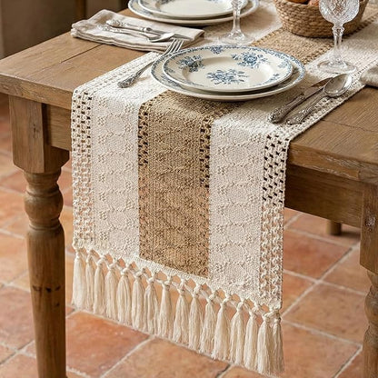 Boho Macrame Table Runner with Tassels Farmhouse Rustic Dining Woven Table by Xiomot