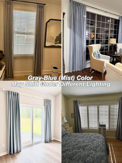 Vision Home Blue Gray Pinch Pleated Full Blackout Curtains Linen Blended Room - Image 3