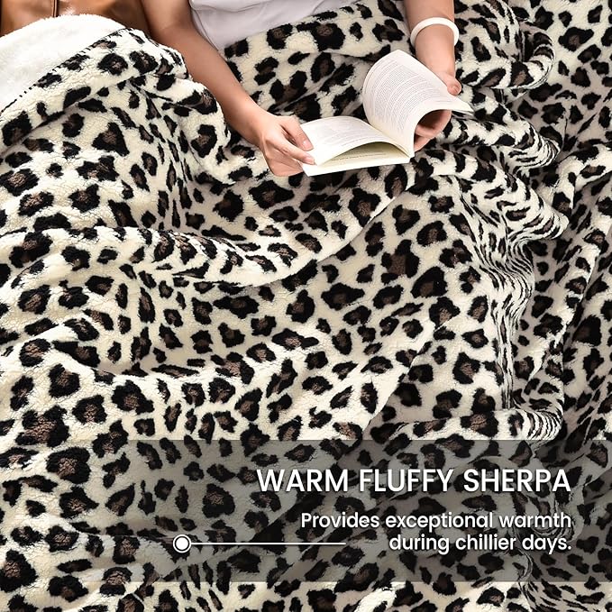 PHF Leopard Print Sherpa Fleece Blanket Twin Size - Image 5