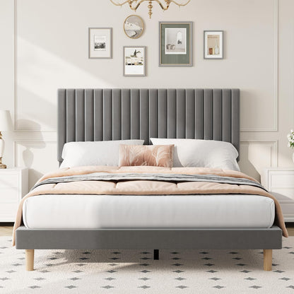 full bed frame with adjustable headboard, velvet upholstered, close-up detail
