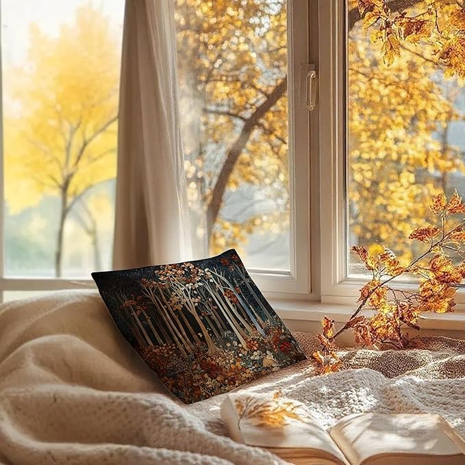 Rustic William Morris Inspired Autumn Forest Decor Pillow Covers 18x18 - Image 5