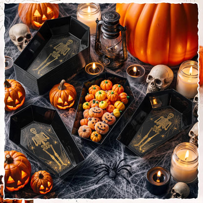 Honeydak 24 Pcs Halloween Candy Bowl, Plastic Coffin Shaped Serving Trays