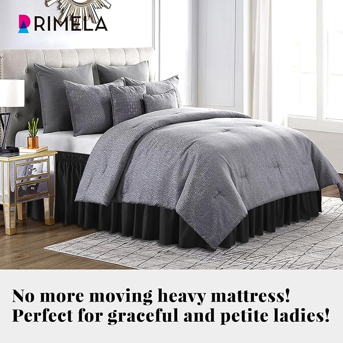 RIMELA Bed Skirting Queen Size Black Bed Skirt 25 Inch Drop, Wrap Around - Image 2