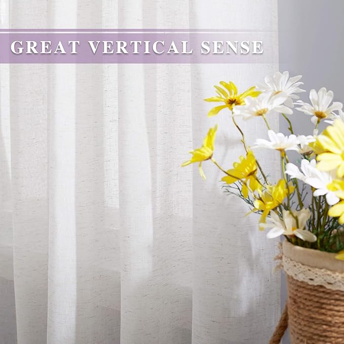 NICETOWN Linen Curtains Off White Sheer Flax Textured, Grommet Semi Linen Sheer - Image 3