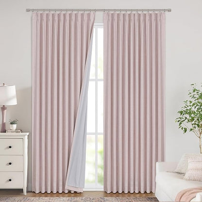 Vision Home Soft Pink Pinch Pleated Full Blackout Curtains Linen Blended Room - Image 2