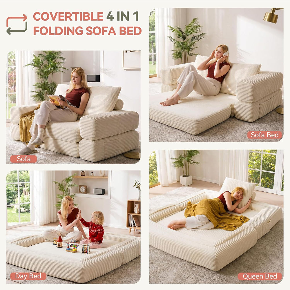 Jocoevol 4-in-1 Convertible Folding Sofa Bed, 78"W x 68"L Queen Siz...