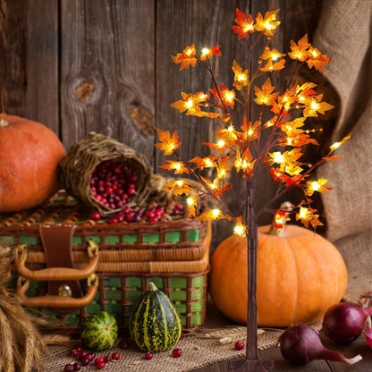 FORUP LED Lighted Maple Tree, 4 FT Lighted Artificial Tree for Thanksgiving Harvest Fall Festival Halloween Home Party Decoration