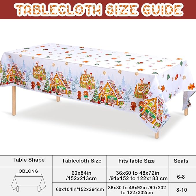 Tiamon 60 x 104 Inch Christmas Gingerbread Tablecloth Reusable Gingerbread Man - Image 2