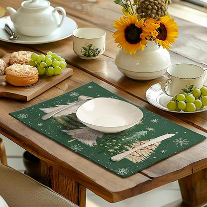 Green Christmas Tree Placemats Set of 4, 12x18 Inch Xmas Trees Snowflakes - Image 6