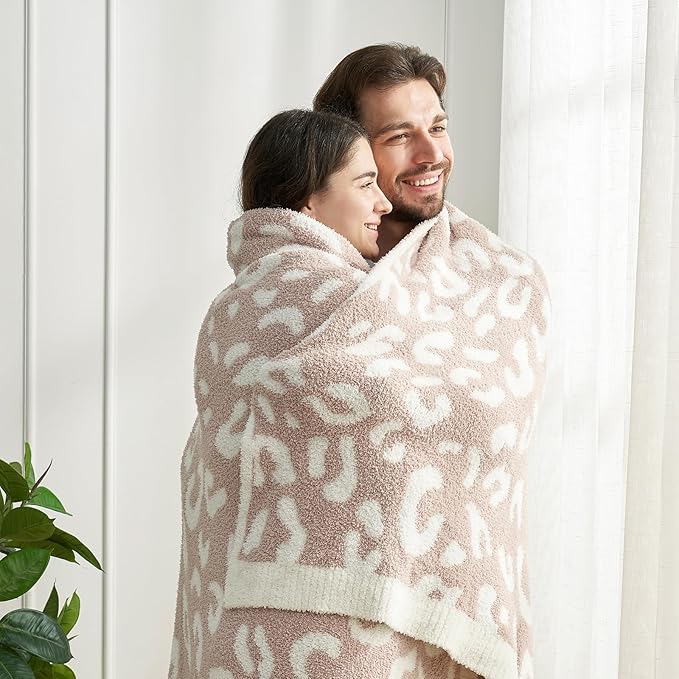 Snuggle Sac Leopard Microfiber Blanket, Queen Size Beige, 90x90 inches - Image 2