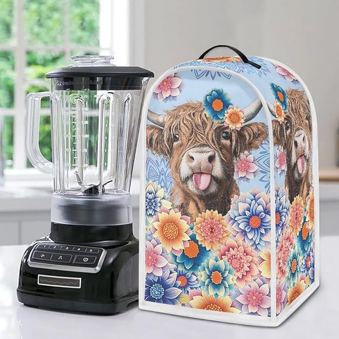 Talayituse Boho Mandala Highland Cattle Print Blender Dust Cover - Image 5