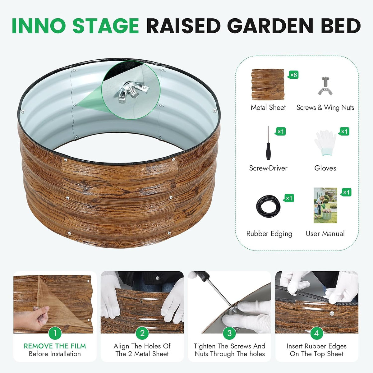 inno stage 3 pcs round galvanized raised garden on a desk or shelf