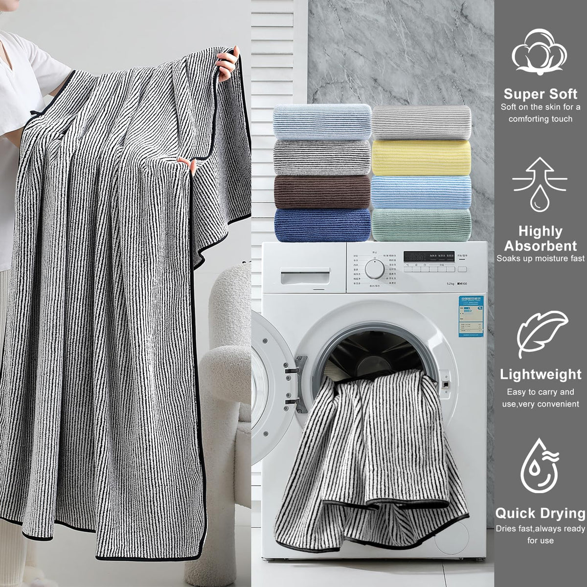 4 piece bath towel set 35"x70"oversized bath towel, close-up detail