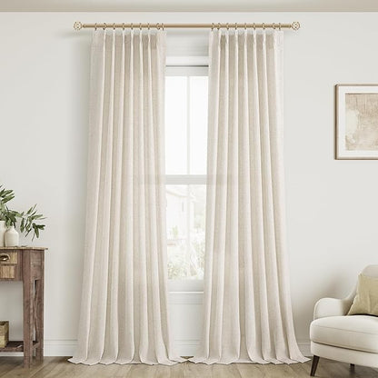 Cream Beige Pinch Pleat Linen Curtains 90 Inch Length 2 Panels Set by Aersas