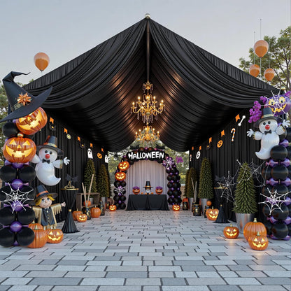 4 Panels 5ftx30ft Black Ceiling Drapes for Halloween Parties