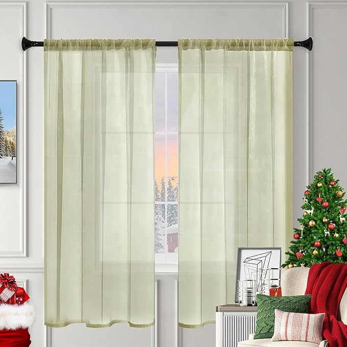 Sheer Curtains 54 Inches Long 2 Panels, Rod Pocket Short Curtain - Image 3