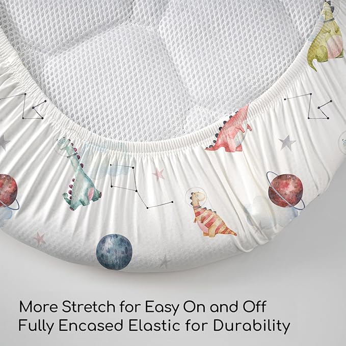 Nap Mat Sheet 47"x24", 3 Pack Dinosaur Baby Crib Sheets Fitted Elastic Corners - Image 4