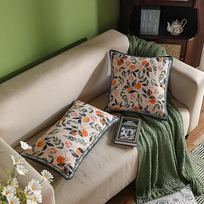 patdrea Designer Throw Pillow Covers Set of 2, Square Green Vintage Rustic Linen - Image 8