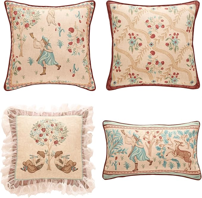patdrea Designer Pack of 4 Throw Pillow Covers, Farmhouse Vintage Linen by Welcometopatdrea