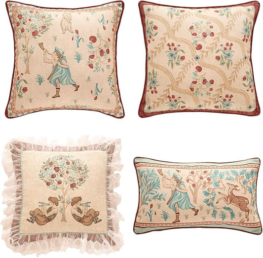 patdrea Designer Pack of 4 Throw Pillow Covers, Farmhouse Vintage Linen by Welcometopatdrea